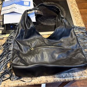 Urban originals black Leather Fringe Hobo Bag - Stylish Everyday Shoulder Bag